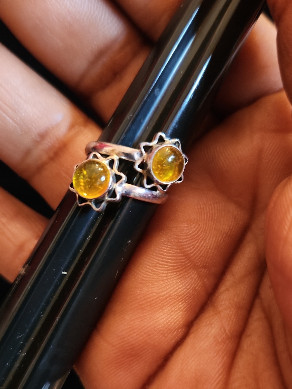 Sterling Silver Double Sunburst Ring with Citrine Gemstones